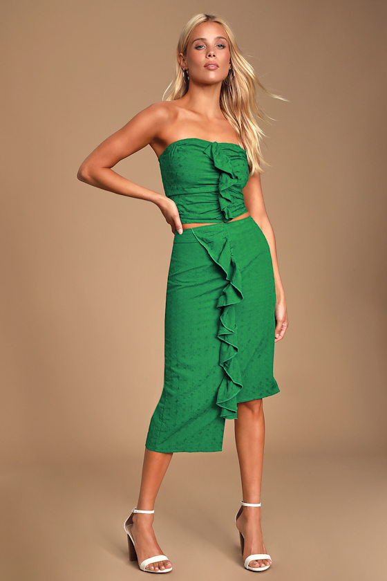 Your Girl Green Ruffled Strapless Crop Top 2