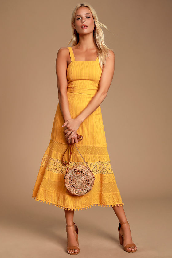 Hot Pursuit Mustard Yellow Lace Midi Dress 2