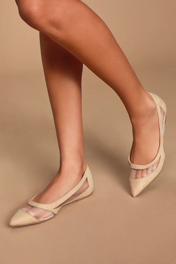 Elisabeth Nude Suede Pointed Toe Flats 4