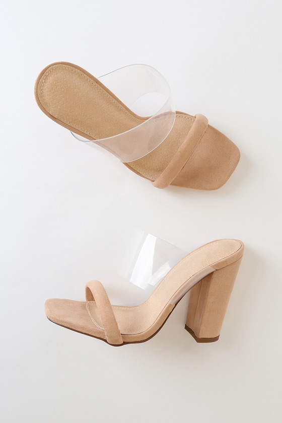 Chic Camel Suede Heels - High Heel Sandals - Square Toe Heels