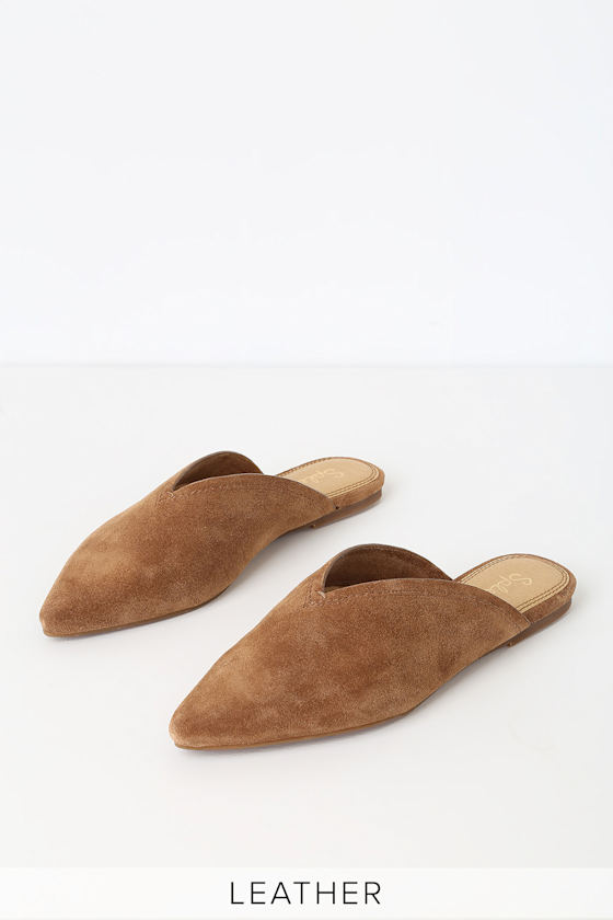 Hanford Light Brown Suede Leather Pointed-Toe Mules 4