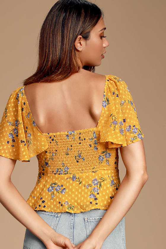 Karla Golden Yellow Floral Print Tie-Front Top 4