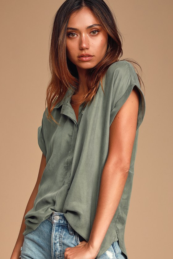 Cute Slate Grey Top - Button-Up Top - Short Sleeve Button-Up Top - Lulus