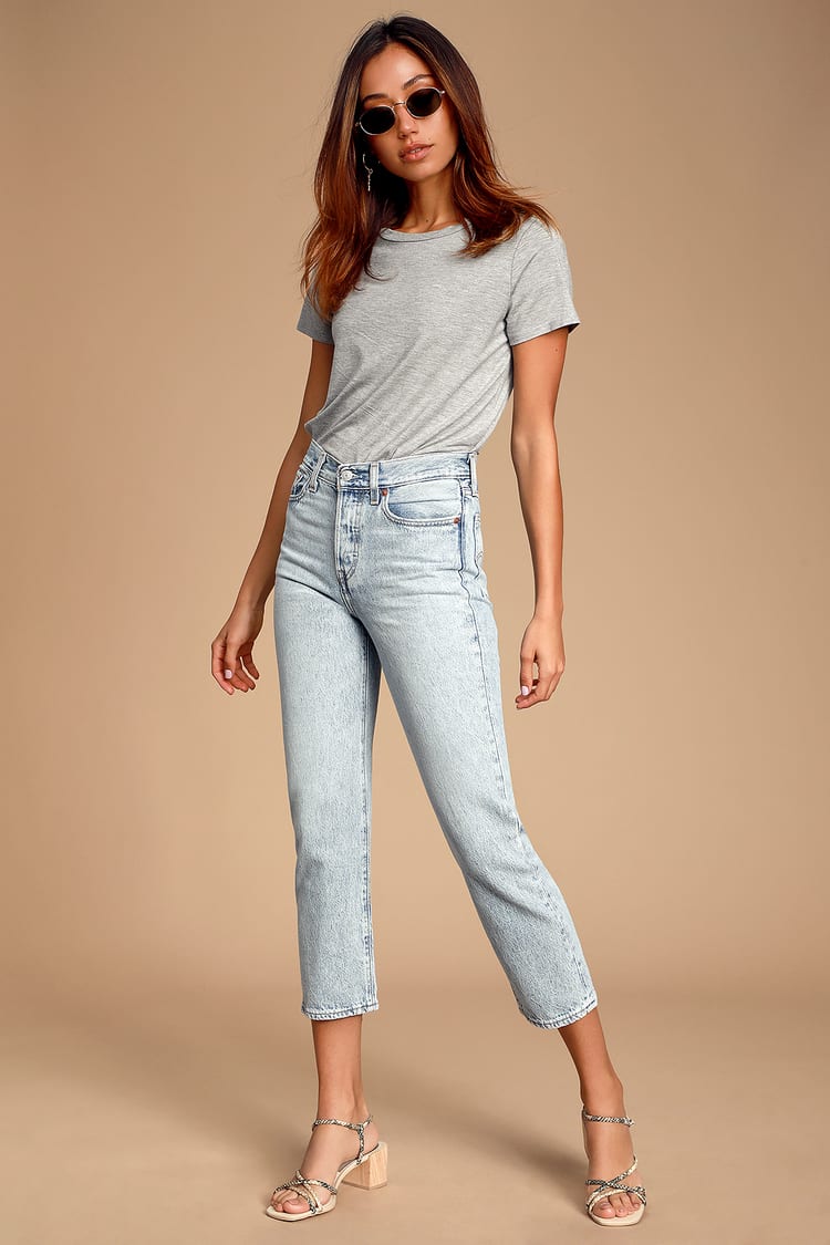 Wedgie Straight Light Wash High-Rise Cropped Jeans