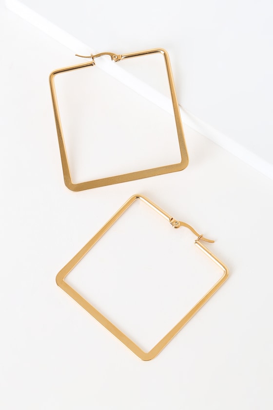 Trendy Gold Hoops - Square Hoop Earrings - Gold Square Earrings - Lulus