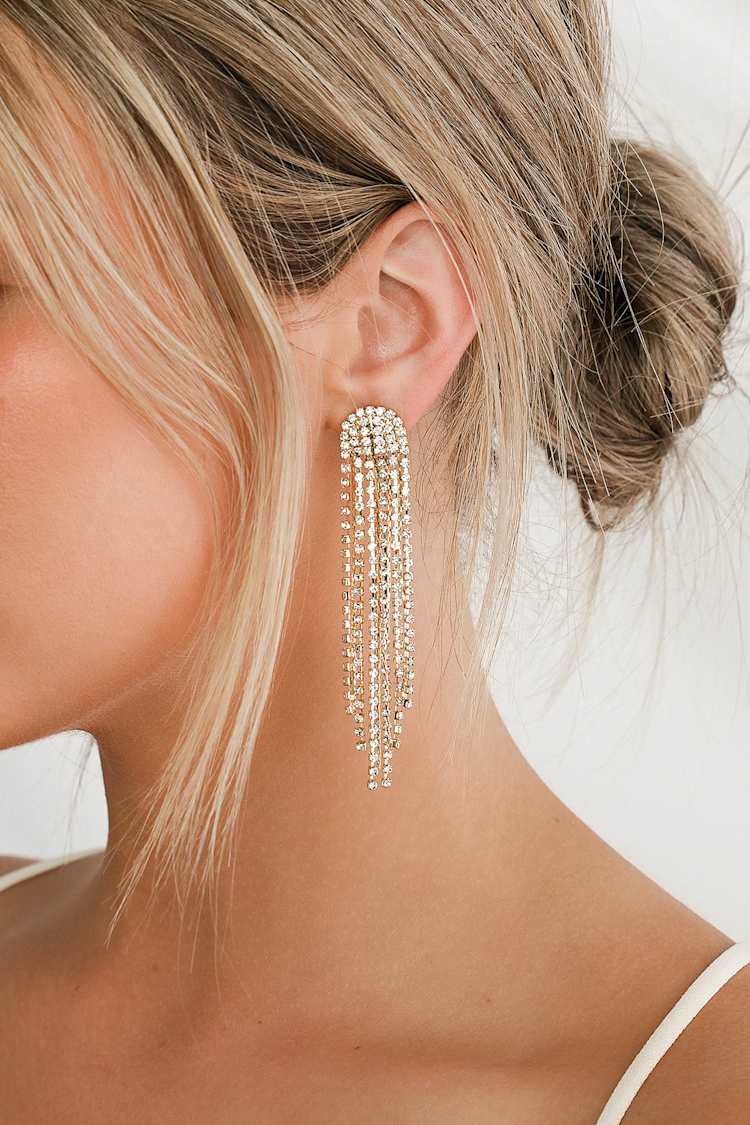 Petit Moments Glitz - Gold Rhinestone Earrings - Tassel Earrings - Lulus