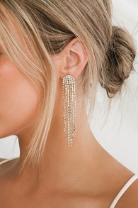Glitz Gold Rhinestone Tassel Earrings
