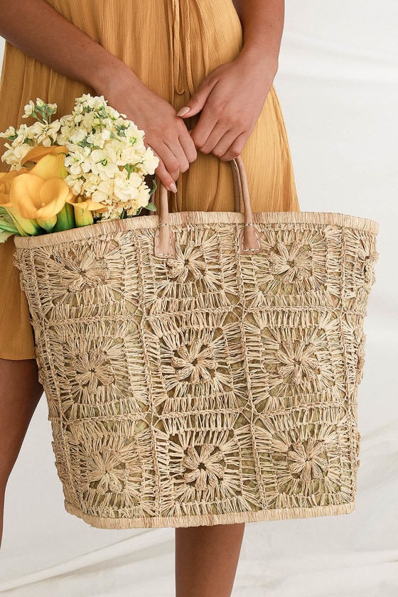 Barela Beige Woven Straw Basket Tote