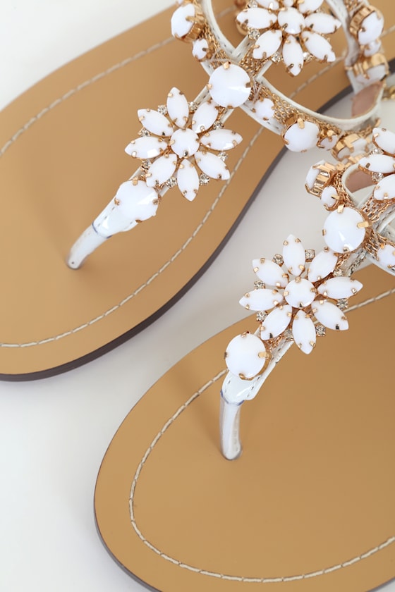 Pattn White Rhinestone Flat Sandals 2