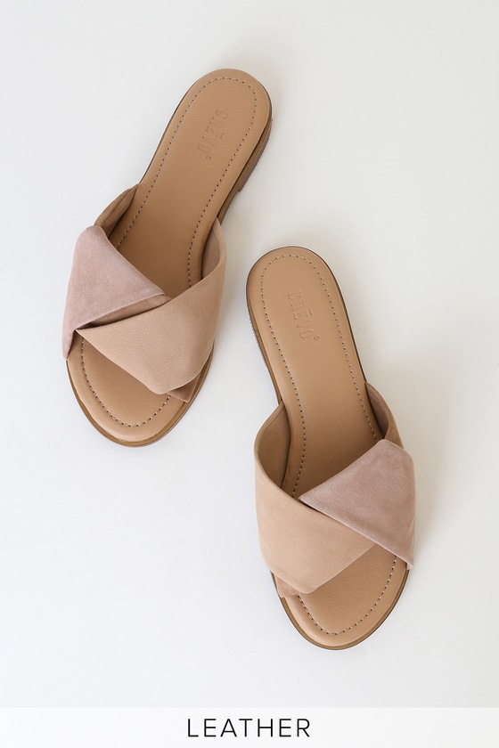 Crevo Footwear Emery - Blush Pink Slide Sandals - Leather Sandals - Lulus