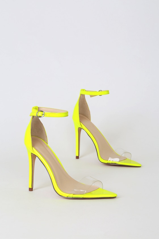 Trendy Neon Yellow Heels - Ankle Strap 