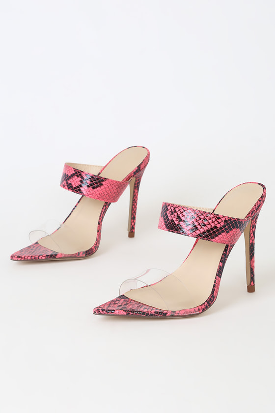 pink snake print heels