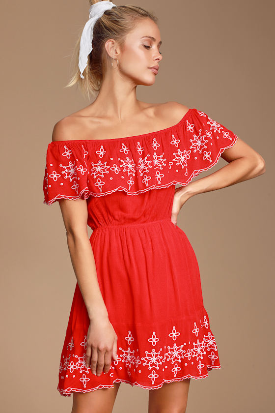 Layla Red Ruffle Embroidered Skater Dress 5