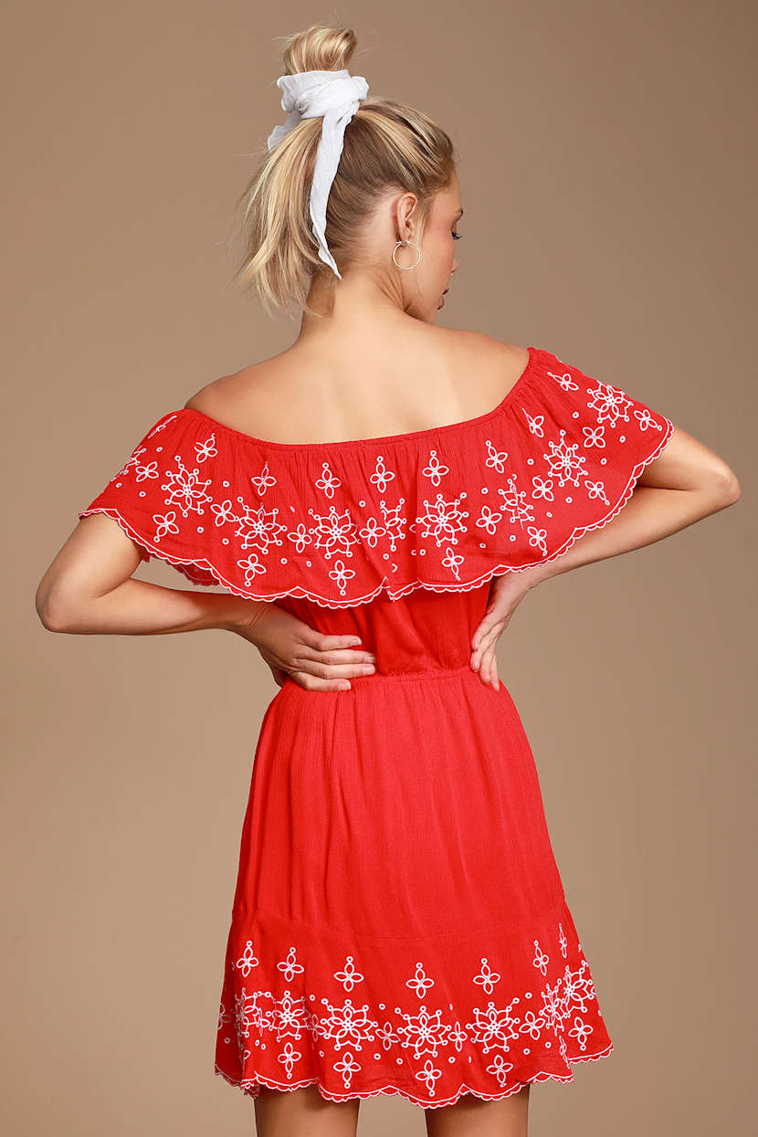 red ruffle skater dress Sequin Deep V Ruffle Skater Dress