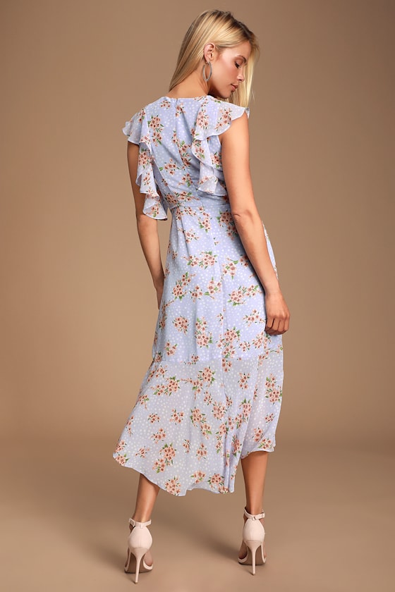 Cairo Periwinkle Floral Print Ruffled Midi Dress 6