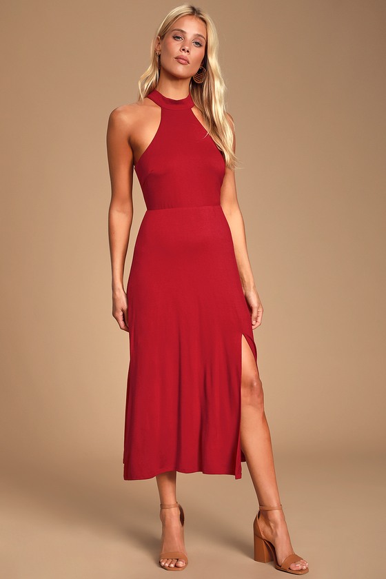 red halter dress long