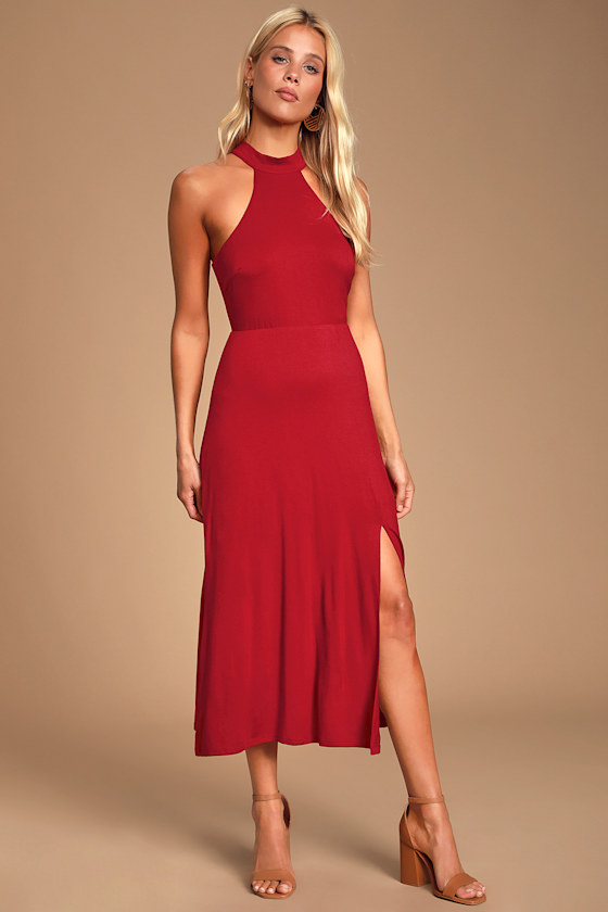 Lulus Red Dress Halter Dress Midi Dress Midi Halter Dress