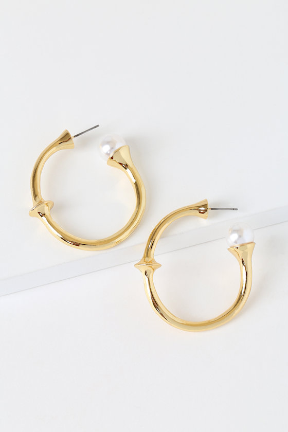 Delphina Gold Pearl Tip Hoop Earrings 1