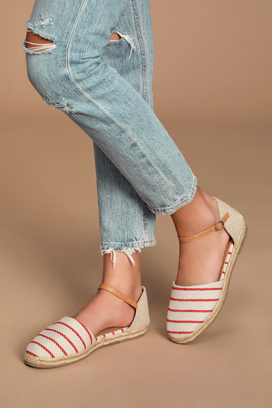 Oceana Red and White Striped Espadrille Sandals 5