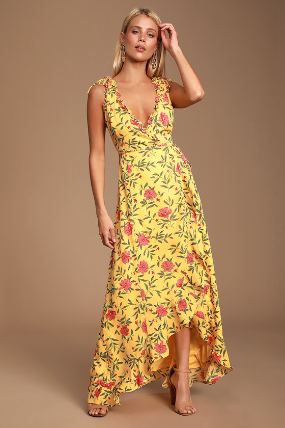 yellow floral high low dress