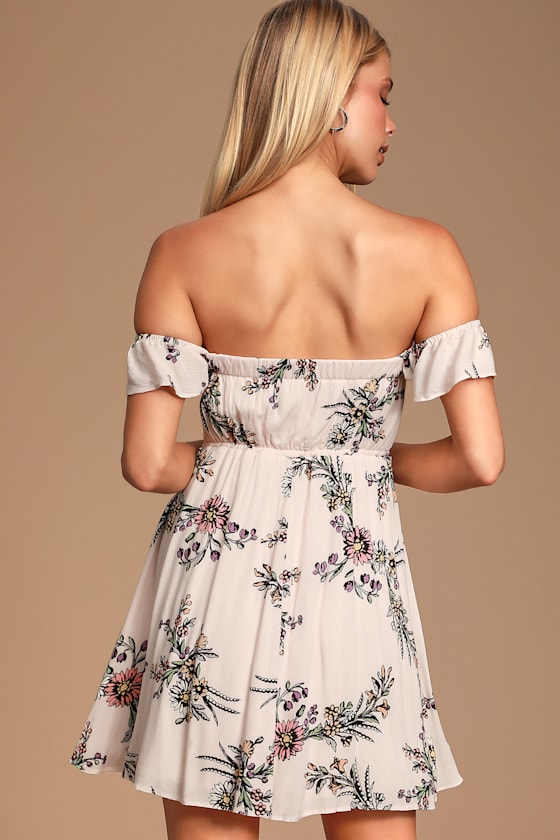 One Sweet Day Light Pink Floral Print Off-the-Shoulder Dress 8