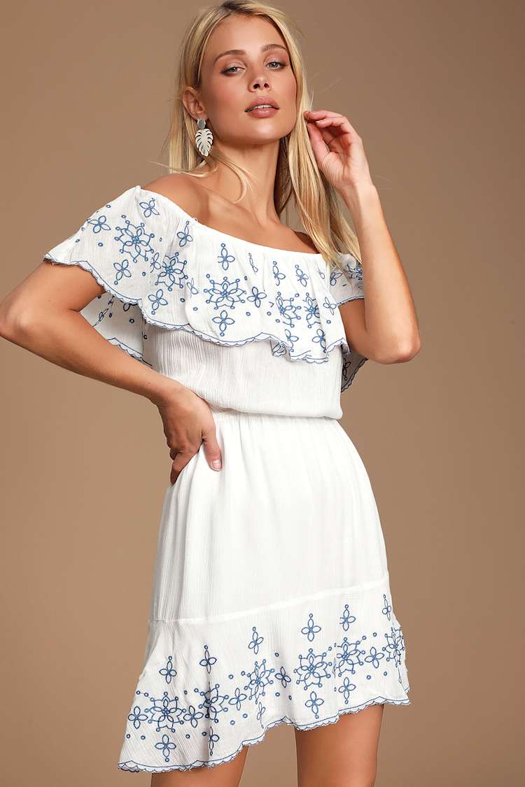 Cute Embroidered Dress - White Vacation Dress - Skater Skirt - Lulus Cute Embroidered Dress - White Vacation Dress - Skater Skirt - Lulus