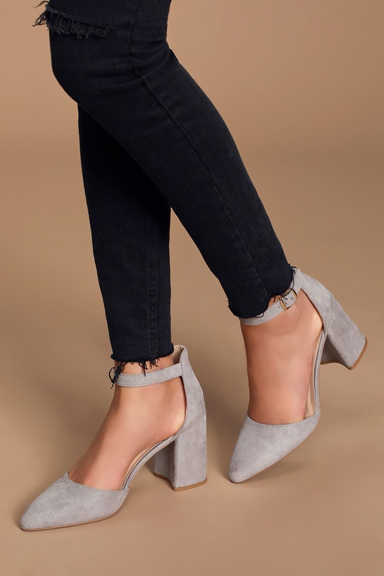 grey suede back strap sandals