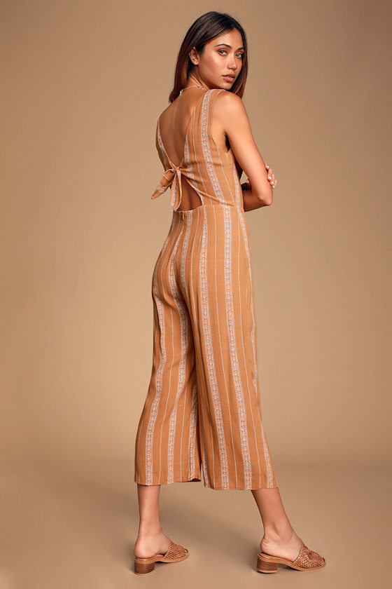 Nellie Pocketed Ruffle Jumpsuit - Camel