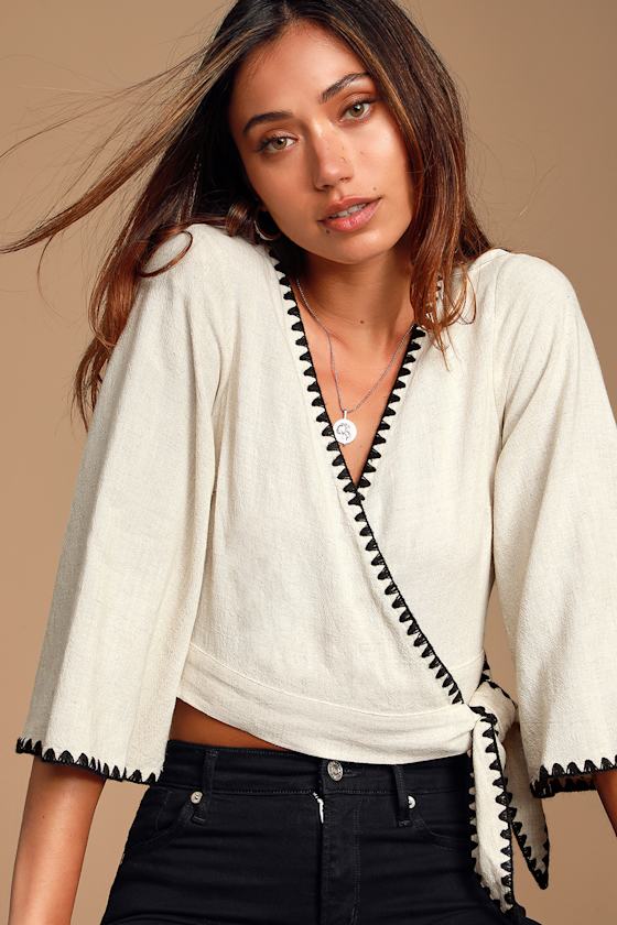 Allamanda Beige Cropped Wrap Top 5