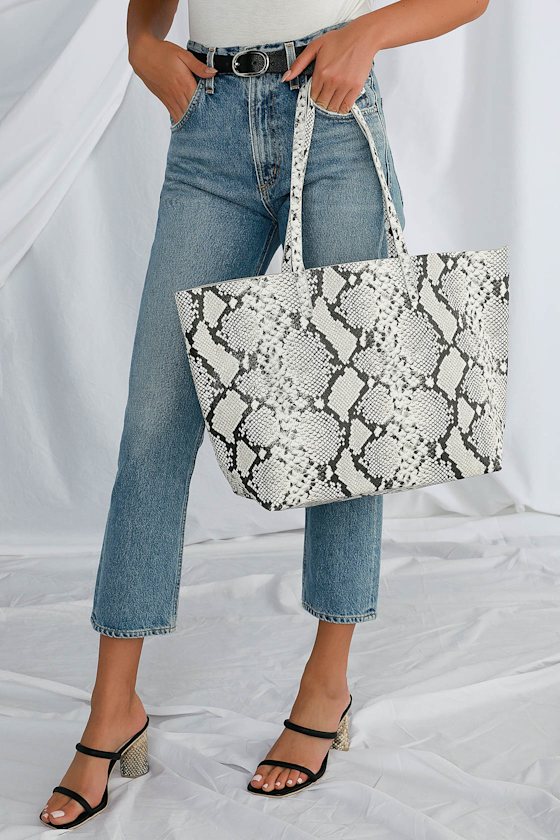 Charmer White Snake Print Tote 6