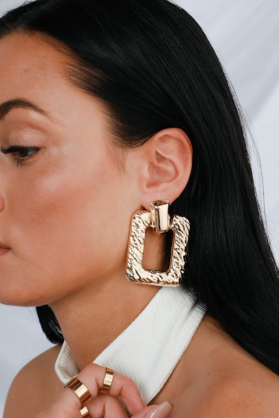 Chic Gold Earrings Square Earrings Post Back Earrings Lulus