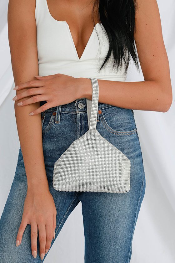 Chic Silver Handbag Rhinestone Handbag Rhinestone Mini Purse Lulus