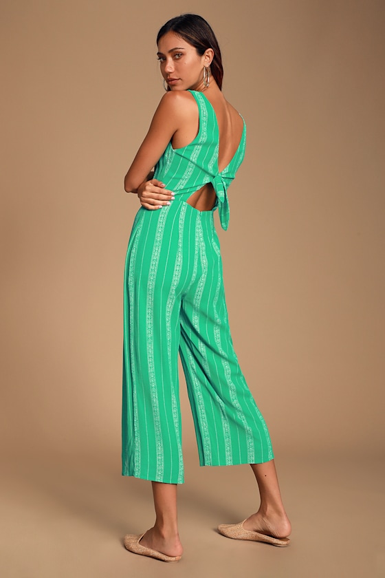 Green Striped Jumpsuit TieBack Jumpsuit Culotte Jumpsuit Lulus