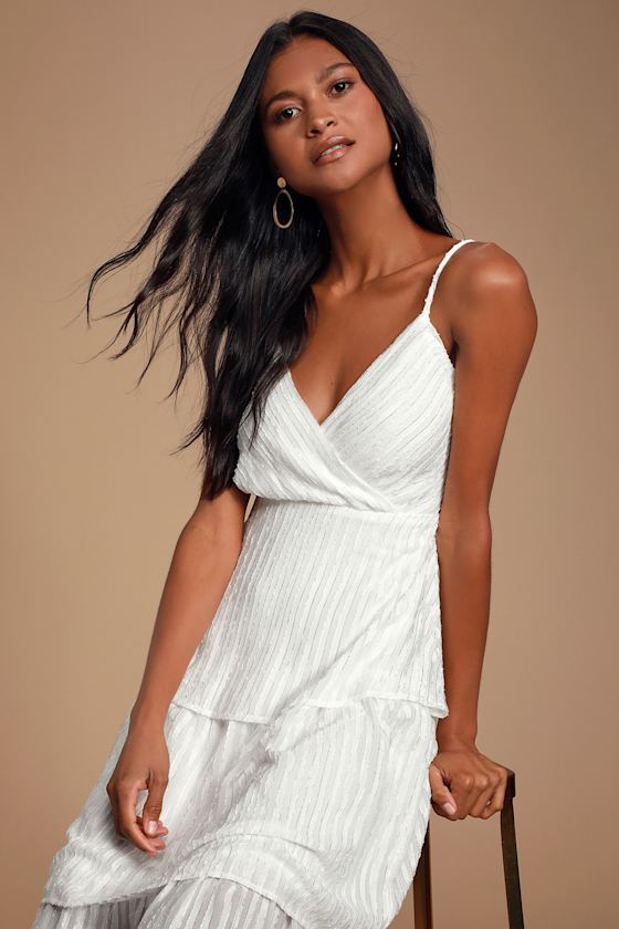 Blaine White Striped Tiered Midi Dress 6