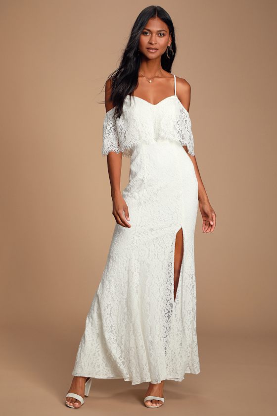 Chic Lace Dress - White Lace Dress - Off-the-Shoulder Maxi Dress