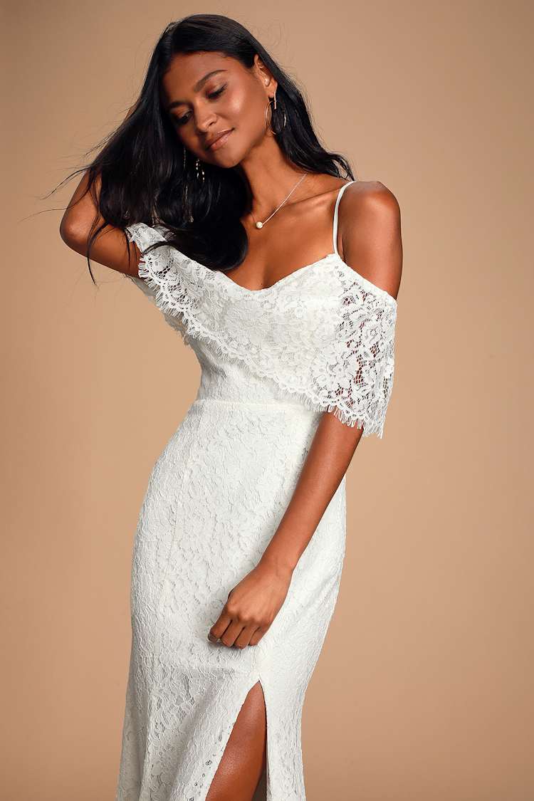 Chic Lace Dress - White Lace Dress - Off-the-Shoulder Maxi Dress - Lulus