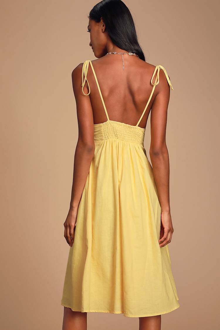 knee length dresses for ladies Bethany V Neck Skater Midi Yellow – Girl In Mind main image 1