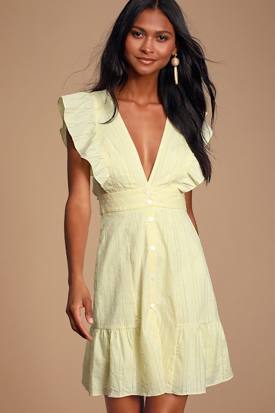 Daydreaming Of You Yellow Swiss Dot Button-Front Mini Dress 5