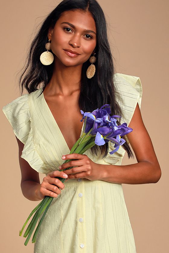 Daydreaming Of You Yellow Swiss Dot Button-Front Mini Dress 6
