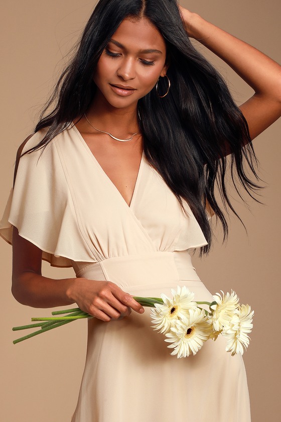 Dearly Loved Cream Flutter Sleeve Maxi Dress