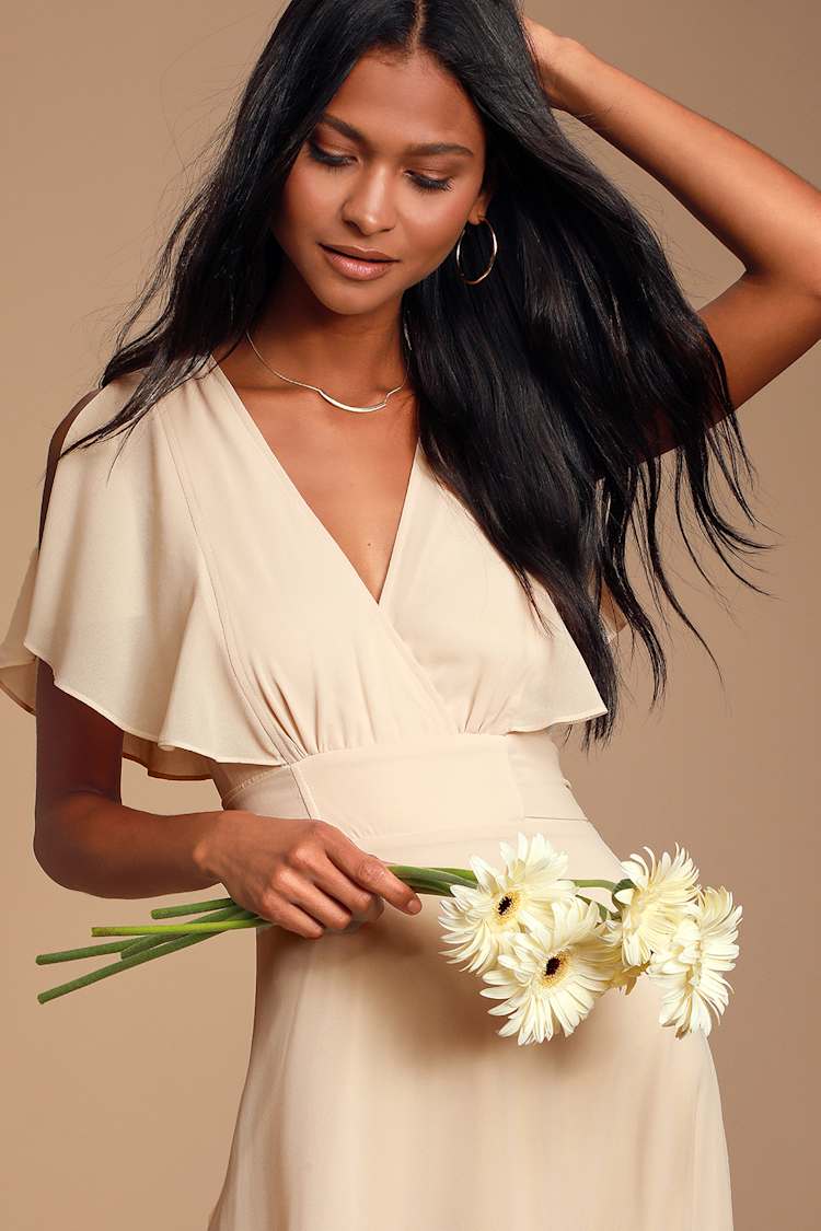 white christmas dresses Cream Flutter Sleeve Button Up Short Dress main image 0