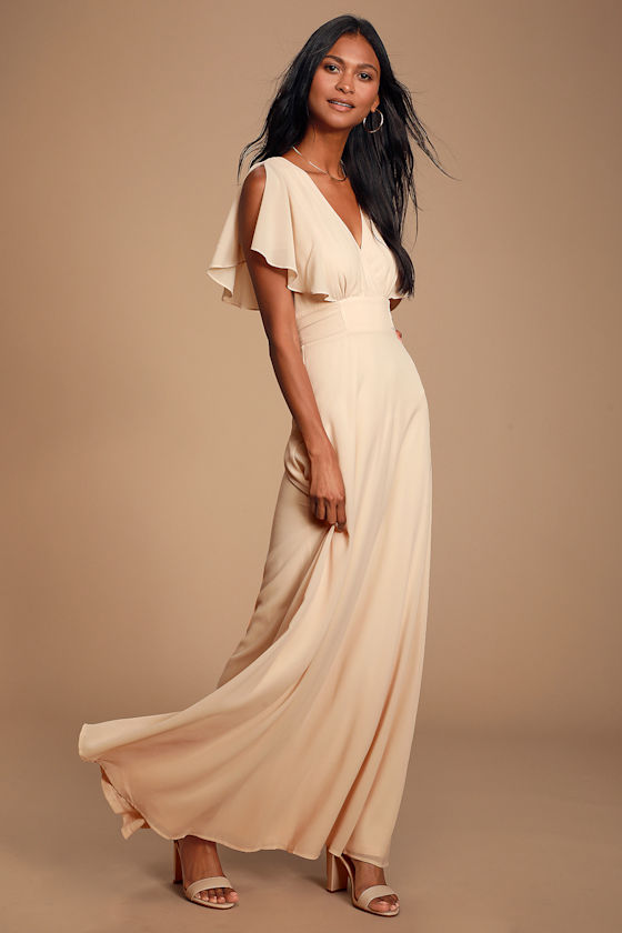 Dearly Loved Cream Flutter Sleeve Maxi Dress 8