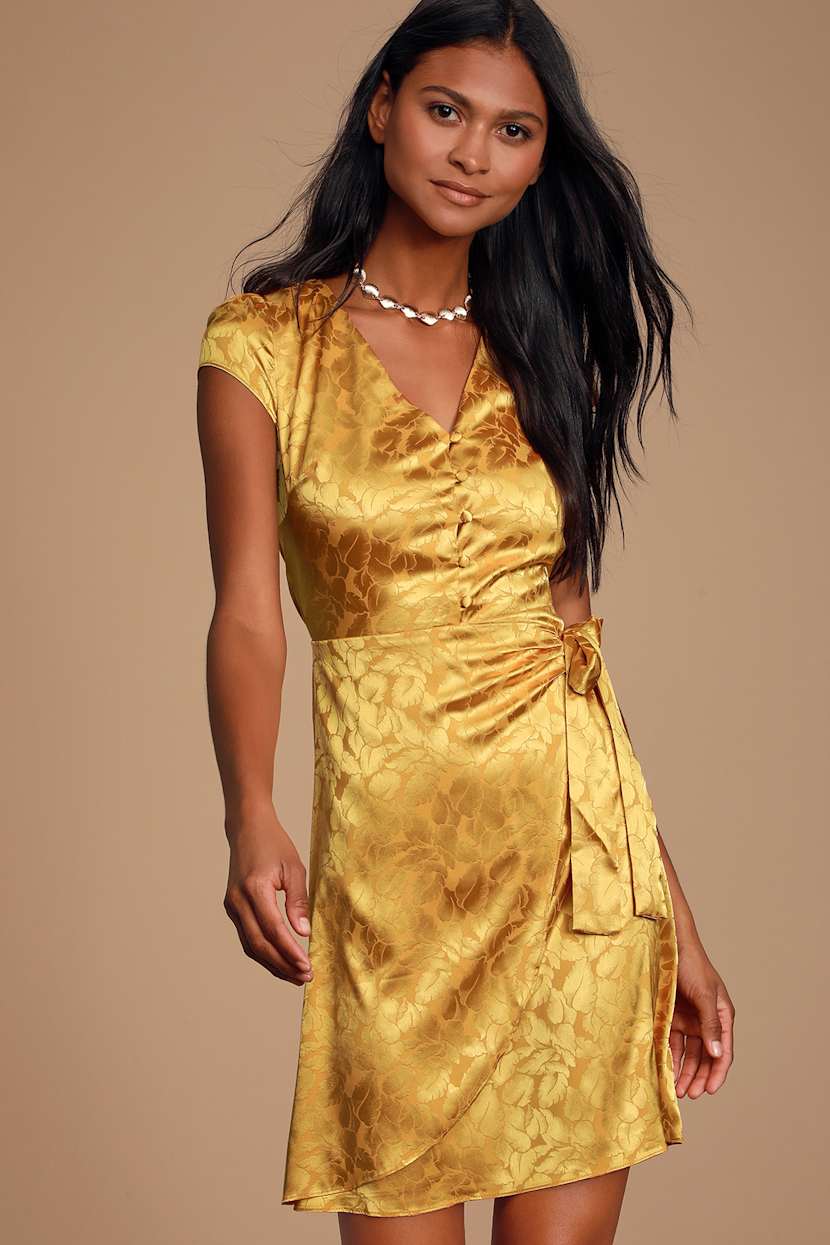 satin dress mustard Mustard Yellow Satin Backless Dress With Sleeves Lisposa