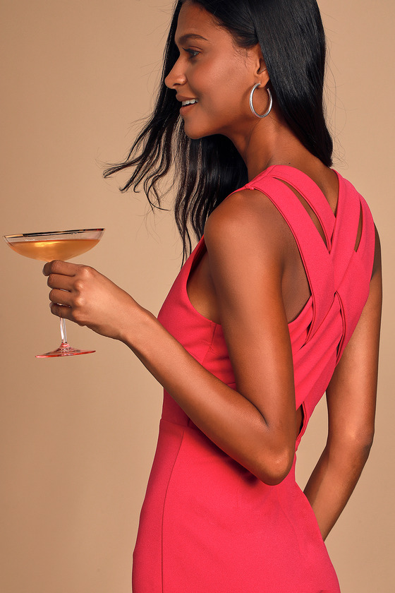 pink strappy midi dress