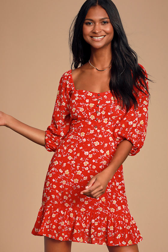 Trixiebelle Red Floral Print Dress 6