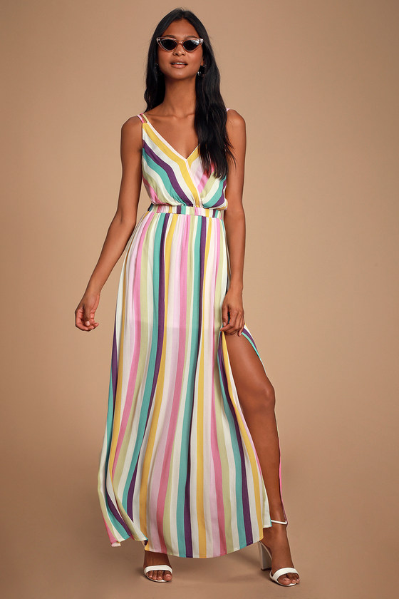 Cute Striped Maxi Dress - Backless Striped Maxi - Side Slit Maxi