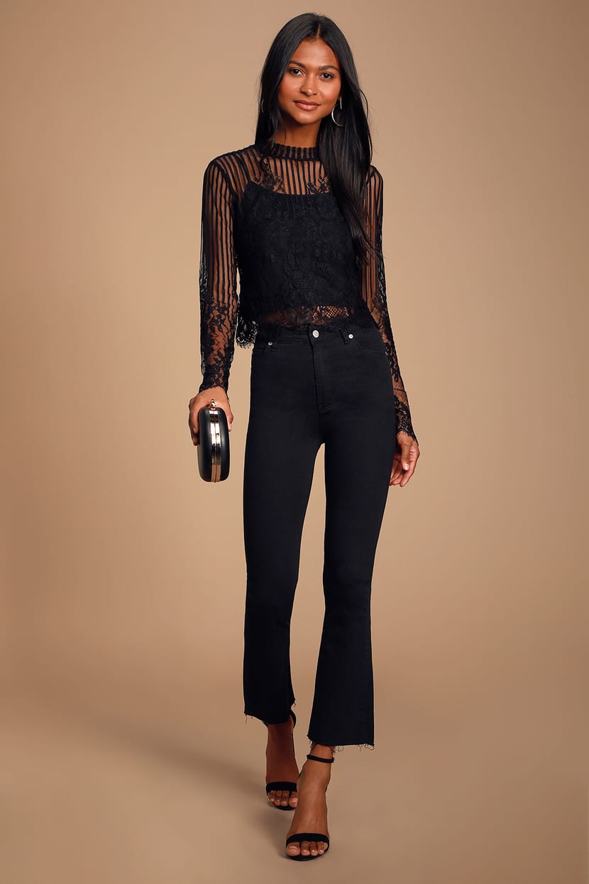 Forfalske Gud mindre Sexy Black Lace Top - Long Sleeve Lace Top - Black Lace Crop Top - Lulus