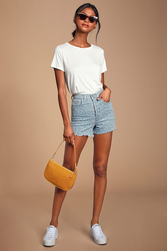 Ribcage Light Wash Leopard Print Denim High-Rise Cut-Off Shorts 2