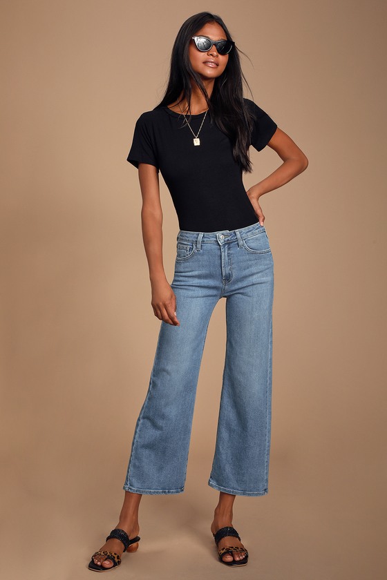 high rise wide leg jeans black