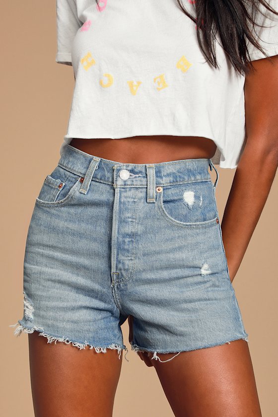Ribcage Light Wash Distressed Denim High-Rise Cut-Off Shorts 3